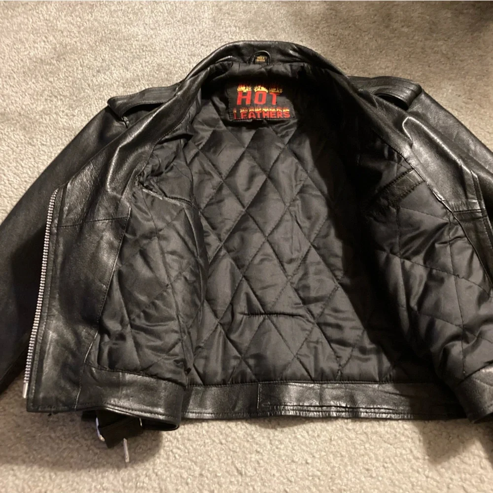 Women's Black Leather Biker Jacket - Picture 2 of 6
